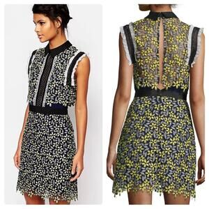 Self-Portrait Size 8 Eleina Sculpted Daisy Guipur Lace Sleeveless Mini Dress